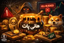 تصویر مفهومی هانی پات در کریپتو؛ تله توکن با پیام Sell Blocked و هشدار کلاهبرداری